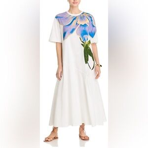 FARM RIO White FLOWER MAXI Dress LARGE NWT